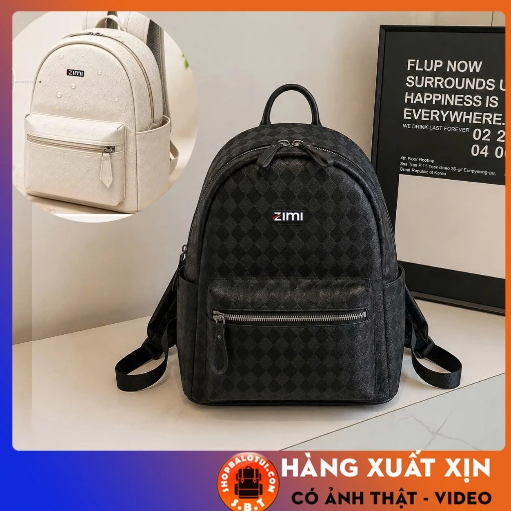 Balo Đi Học Nam Nữ Trám Kẻ Caro Có Ngăn Đựng Laptop Đi Chơi Đi Làm Công Sở, Balo Da Trơn Unisex Hàn Quốc Chống Nước