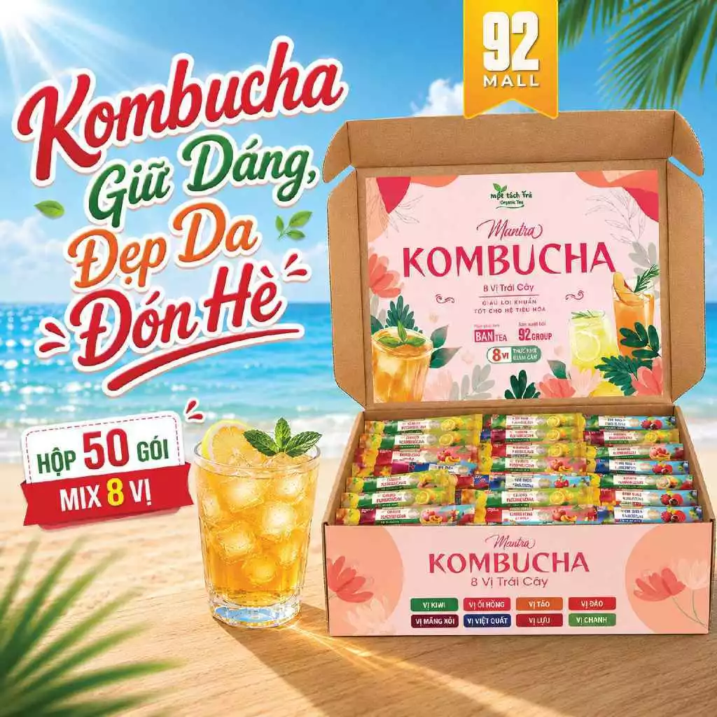 [SALE 25/9] Hộp Trà Lên Men Kombucha Mix 8 Vị Hoa Quả Hỗ Trợ Thâm Hụt Calo Đẹp Da Giàu Lợi Khuẩn