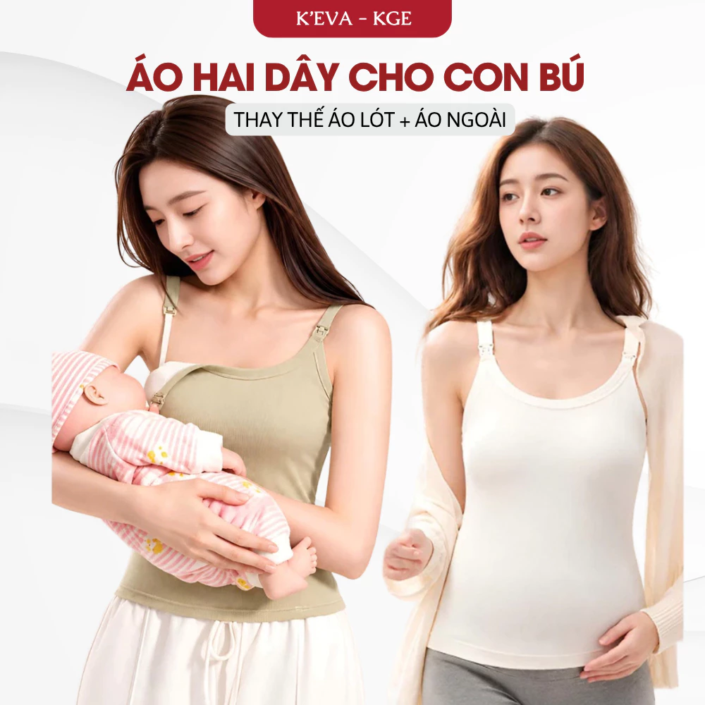 Áo Hai Dây Cho Con Bú Có Đệm Ngực Mặc Ngoài Không Cần Áo Ngực Form Rộng Cho Mẹ Bầu Sau Sinh C73