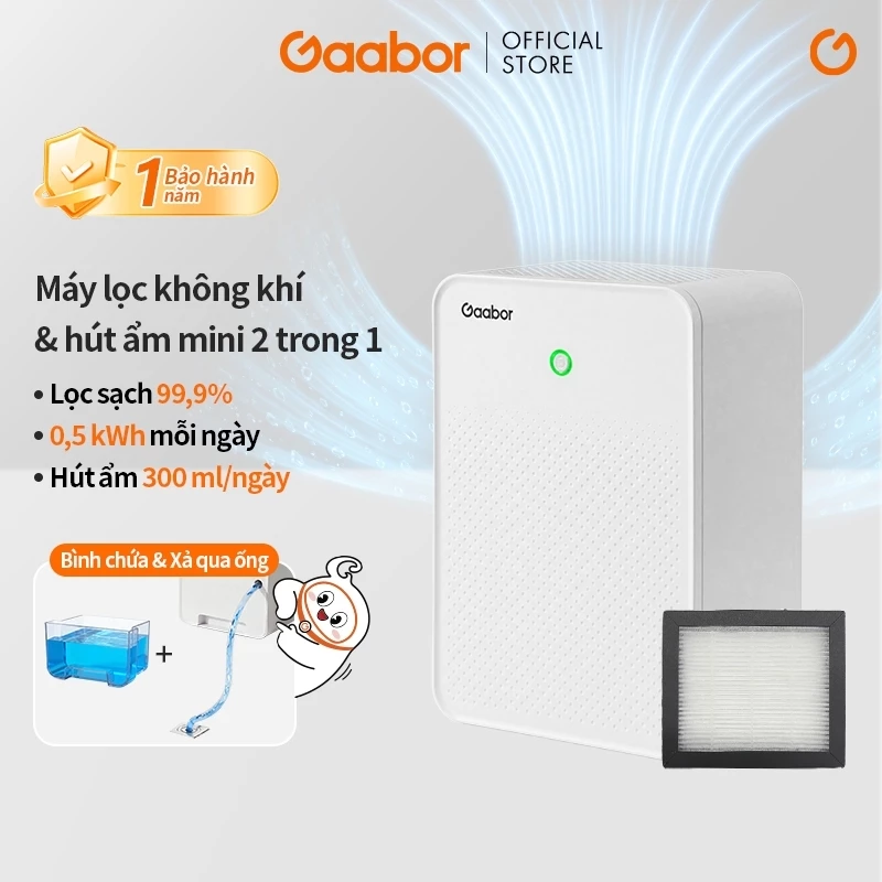Máy hút ẩm kết hợp lọc không khí mini Gaabor DE-M01A ngày nồm ẩm giúp làm khô nhỏ gọn size A4