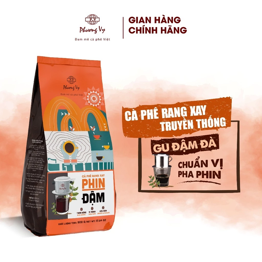 Cà Phê Truyền Thống PHIN ĐẬM 500g, cafe đậm mạnh, thơm nồng, hậu đậm, Phương Vy Coffee