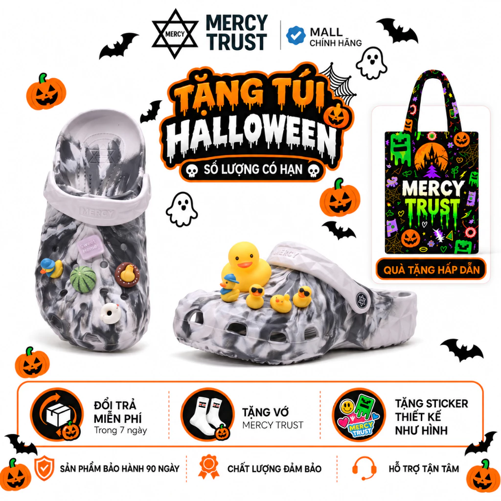 [TẶNG TÚI HALLOWEEN] Kèm Sticker Giống Hình, Vớ - Dép MERCY TRUST Kim Cương Loang MC11 Chất Liệu EVA Êm Nhẹ