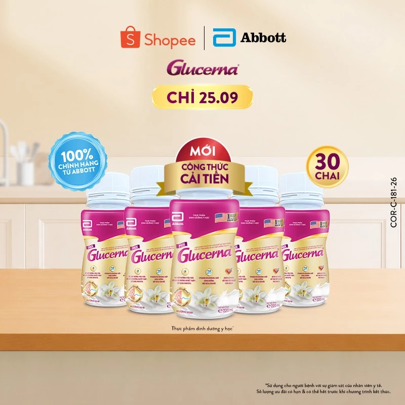 Thùng 30 chai Glucerna dạng nước 220ml dành cho người bị tiểu đường