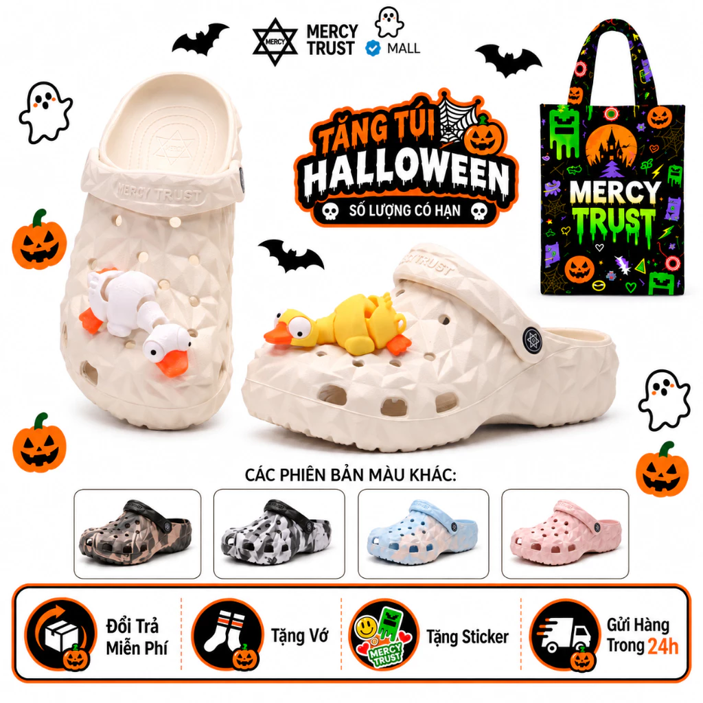 TẶNG TÚI HALLOWEEN, Sticker 3D Vịt Mắt Lồi, Vớ - Dép Sục Mercy-Trust V01 Vân Đá Vịt Ngáo Vô Tri Đi Bao Êm Nhìn Bao Hài