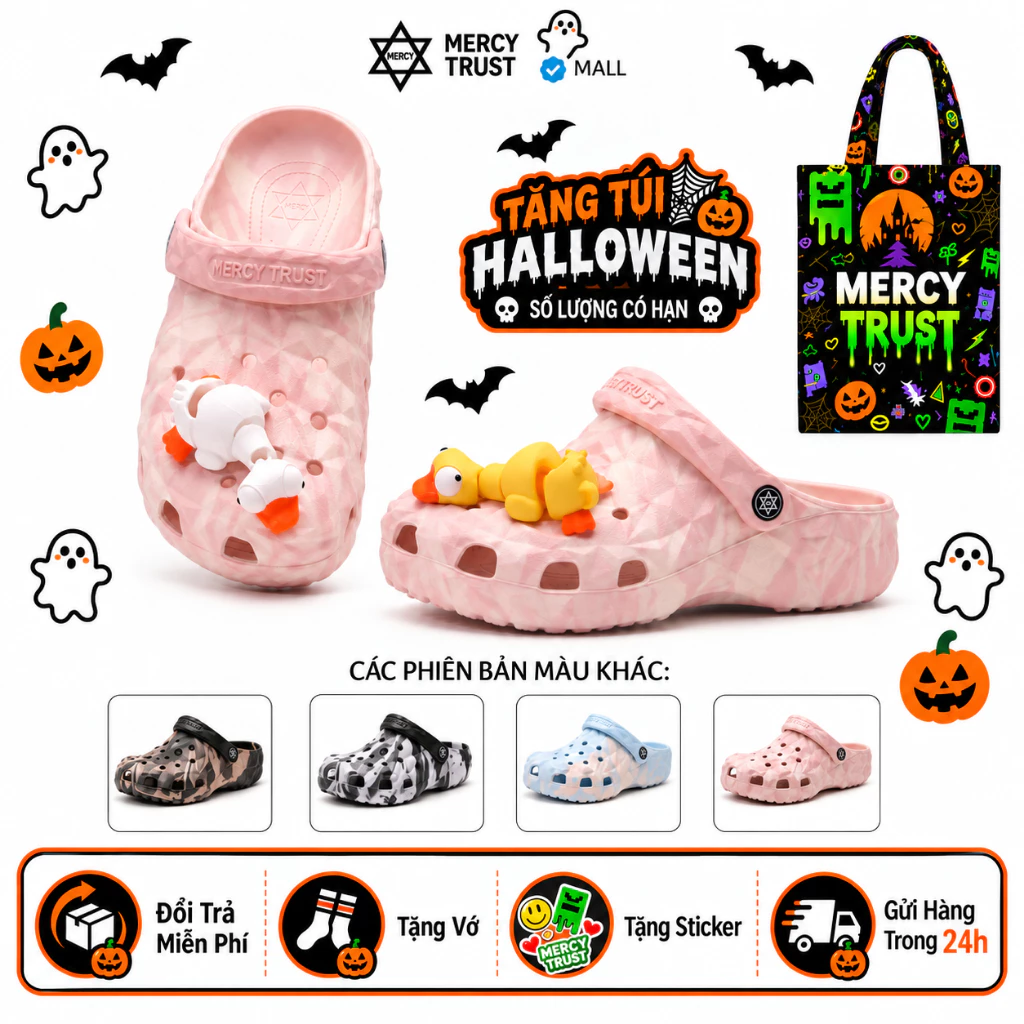 [TẶNG TÚI HALLOWEEN, STICKER 3D VỊT VÔ TRI, Vớ] Dép Sục MERCY TRUST KIM CƯƠNG – Dép Nam Nữ Xinh Xắn, Êm Nhẹ, Tôn Dáng
