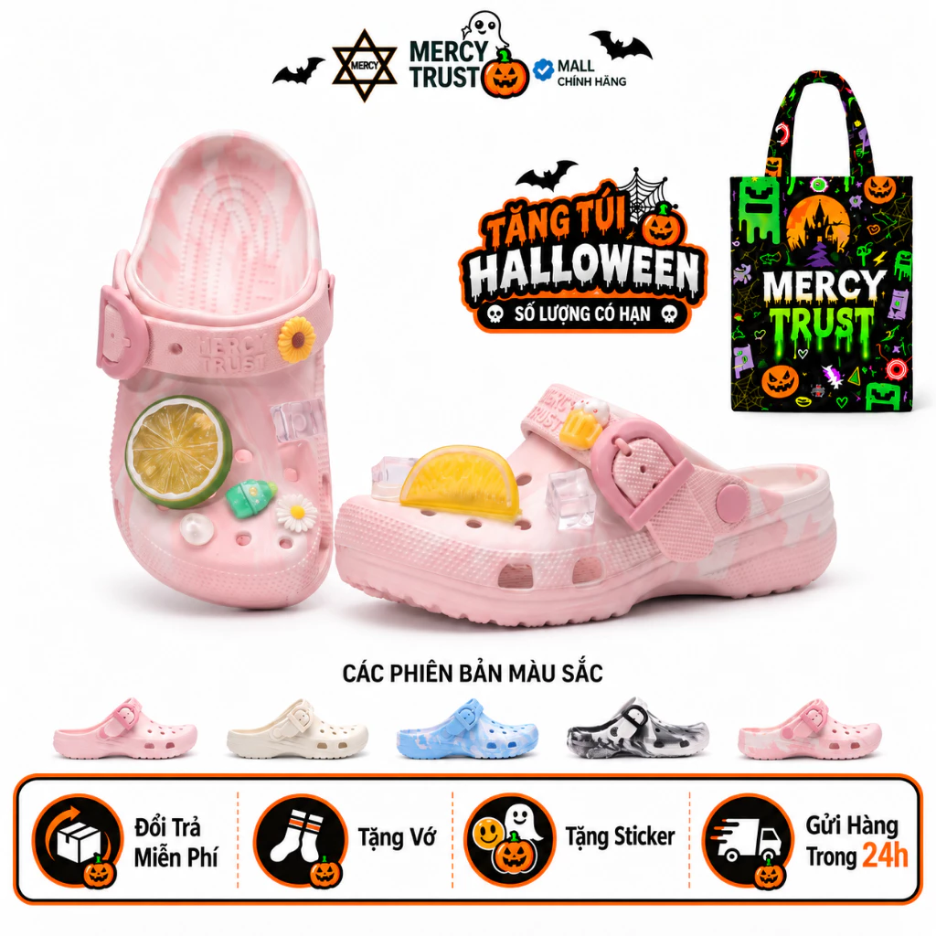 [TẶNG TÚI HALLOWEEN] Kèm Charm Giống Ảnh, Vớ MC15 - Dép Sục MERCY TRUST BASIC Quai Khóa Cá Tính Nam Nữ, Dép EVA Nhẹ