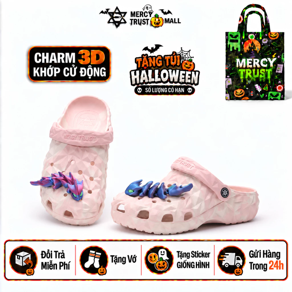 [TẶNG TÚI HALLOWEEN] Kèm Sticker Rồng 3D, Vớ - Dép Sục MERCY TRUST Kim Cương R01 Đúc Sky Marble Nam Nữ, Dép Êm Nhẹ
