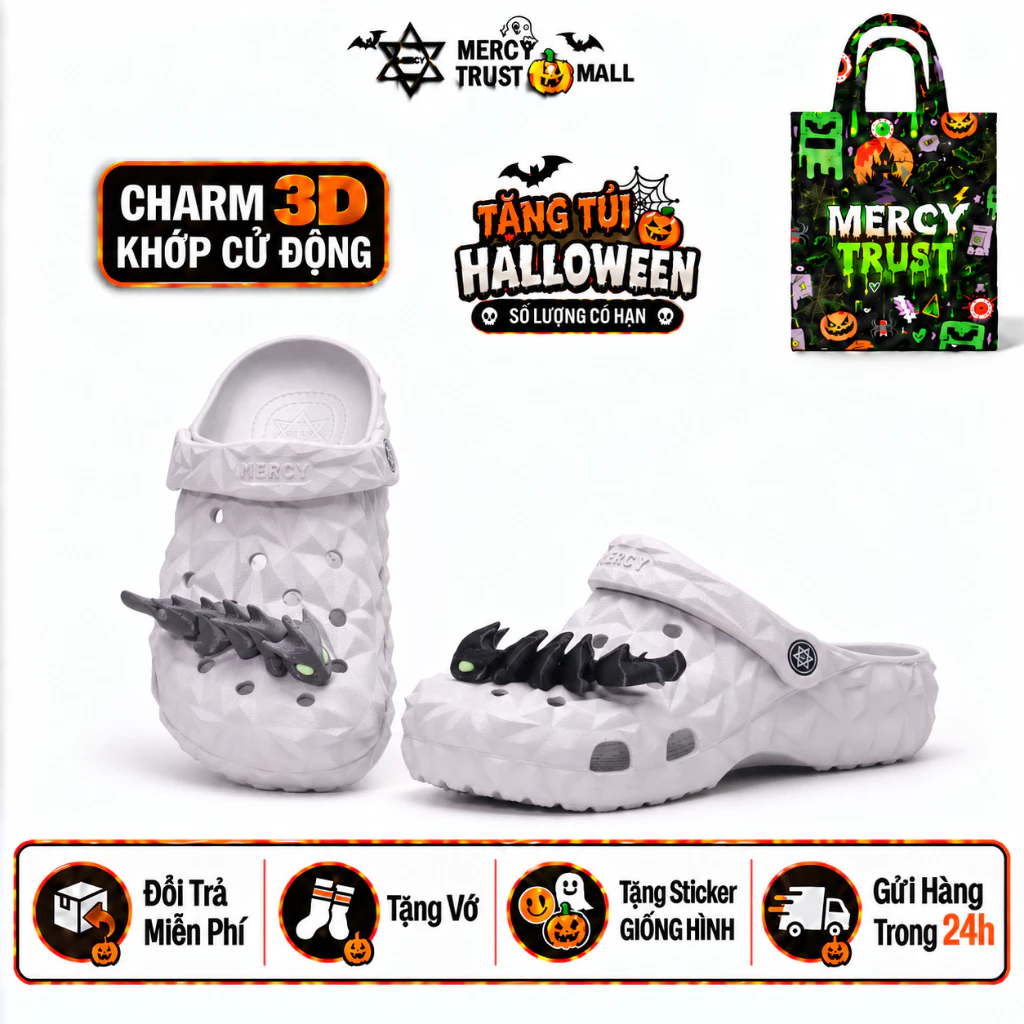 [TẶNG TÚI HALLOWEEN] Kèm Sticker, Vớ Dép Sục MERCY TRUST Kim Cương R01 Đúc Grey Marble Nam Nữ, Dép EVA Êm Nhẹ