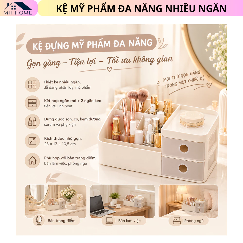 Kệ Đựng Mỹ Phẩm Đa Năng Nhiều Ngăn Có Ngăn Kéo – Kệ Đựng Makeup, Skincare, Đồ Dùng Học Tập, Hộp Đựng Bút Tiện Lợi