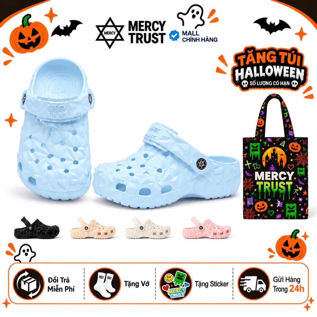 [TẶNG TÚI HALLOWEEN] Kèm Sticker, Vớ - Dép MERCY TRUST Kim Cương MC01 Chất Liệu EVA Không Mùi Êm Nhẹ Size 34-45