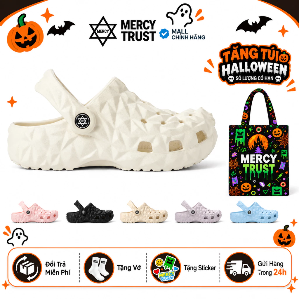 [TẶNG TÚI HALLOWEEN] Kèm Sticker, Vớ - Dép Sục MERCY TRUST Kim Cương MC01 chất liệu EVA Êm nhẹ, Chống trượt