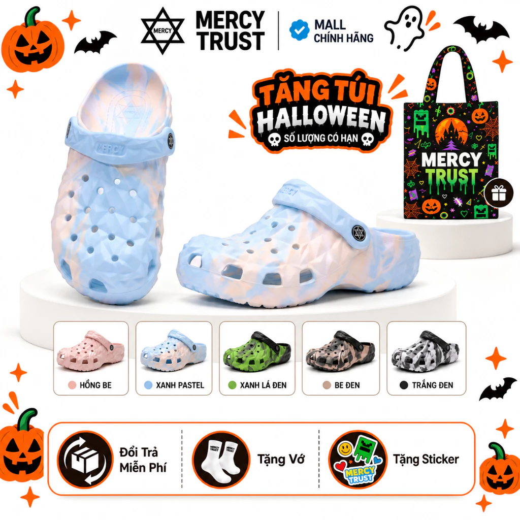 [TẶNG TÚI HALLOWEEN] Kèm Sticker, Vớ -Dép Sục MERCY TRUST Kim Cương Marble Loang Màu Sky MC28 Nam Nữ