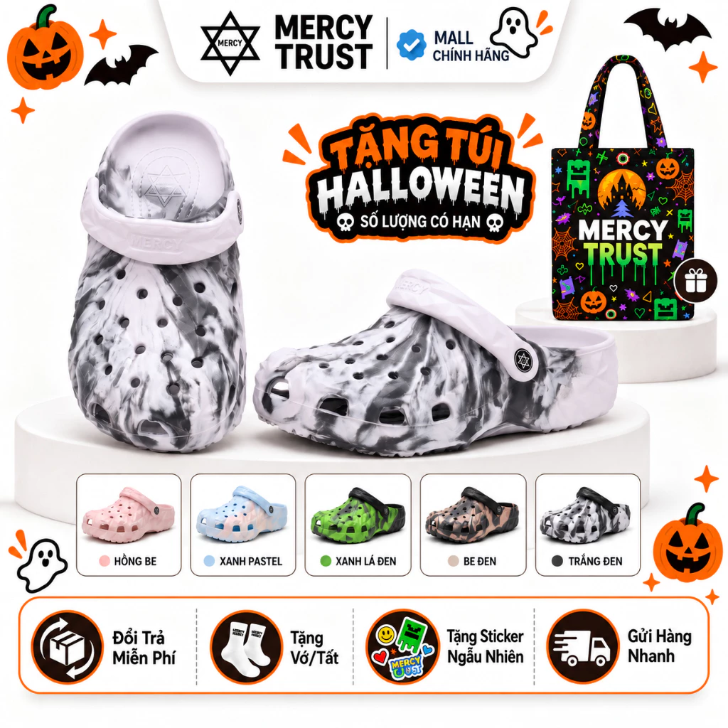 [TẶNG TÚI HALLOWEEN] Kèm Sticker, Vớ - Dép Sục MERCY TRUST Kim Cương Marble MC28 Nam Nữ - Chất Liệu Êm Nhẹ, Chống Trượt