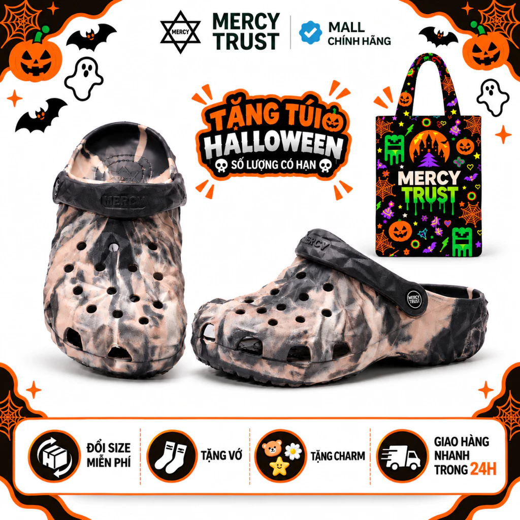 [TẶNG TÚI HALLOWEEN] Kèm Sticker, Vớ - Dép Sục MERCY TRUST Kim Cương CAMO Marble MC28 Nam Nữ - Dép EVA Êm Nhẹ