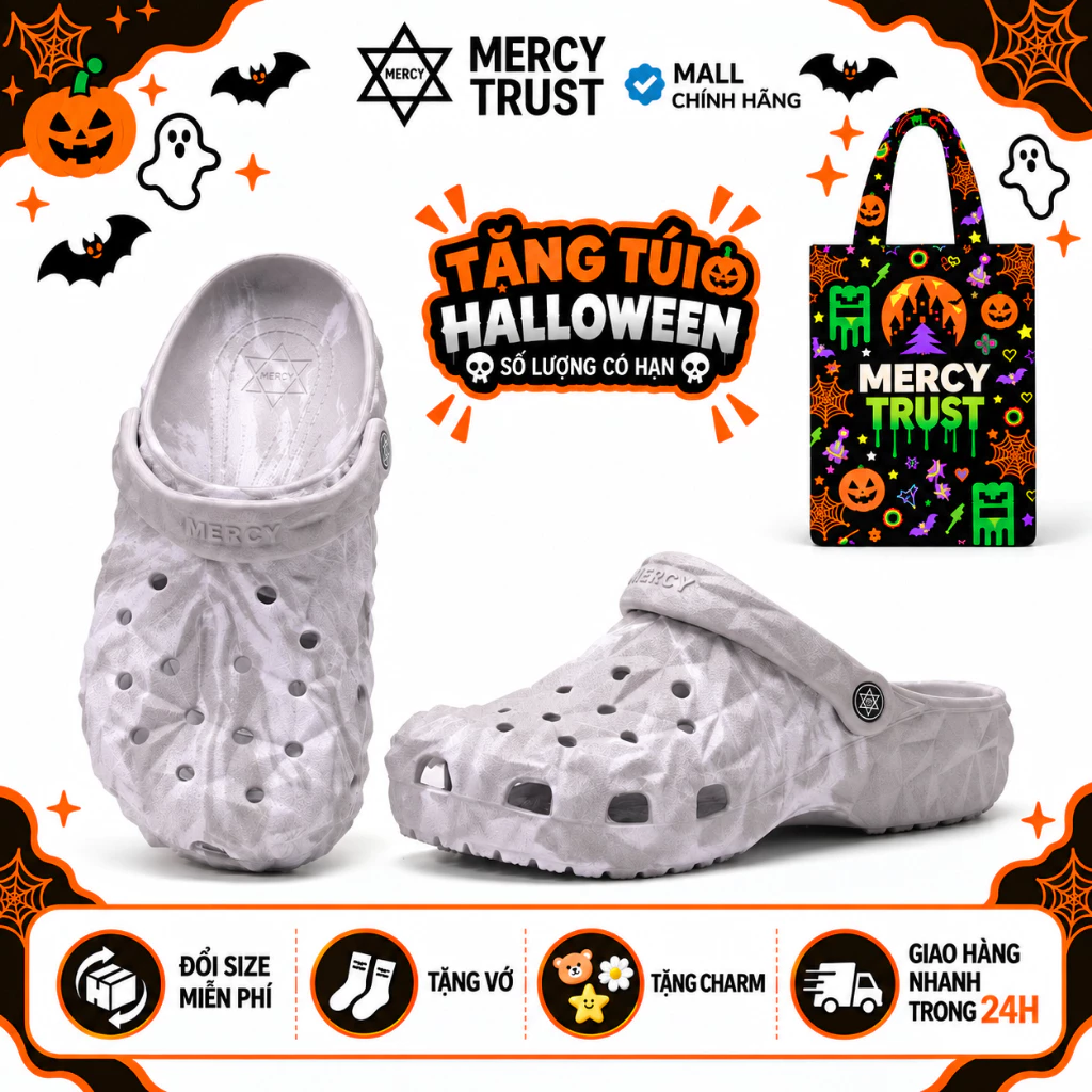 [TẶNG TÚI HALLOWEEN] Kèm Sticker, Vớ - Dép Sục MERCY TRUST Kim Cương Marble Loang Màu Grey MC28 Nam Nữ Êm Nhẹ