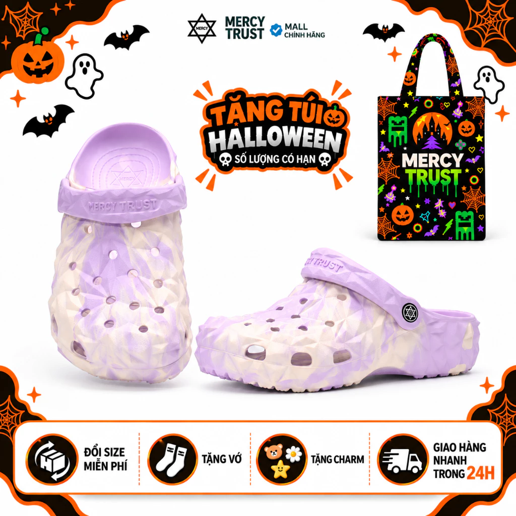 [TẶNG TÚI HALLOWEEN] Kèm Sticker, Vớ - Dép Sục MERCY TRUST Kim Cương Marble Loang Màu Neono MC28 Nam Nữ