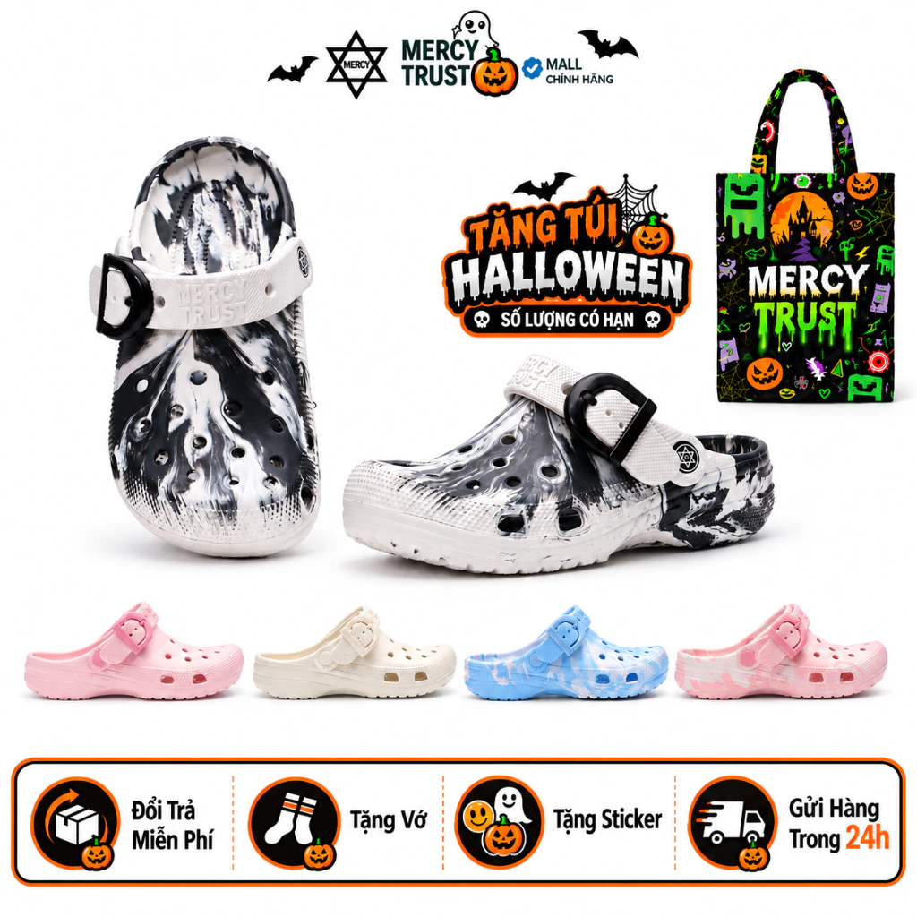 [TẶNG TÚI HALLOWEEN] Kèm Sticker, Vớ - MC15 - Dép Sục MERCY TRUST BASIC Quai Khóa Cá Tính Unisex, Dép EVA Chống Trơn