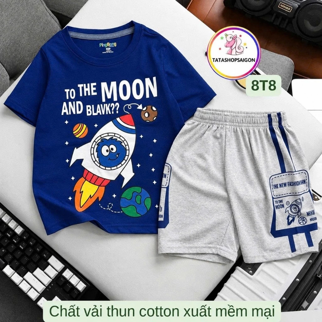 [11 đến 38kg] Đồ bộ bé trai size đại cotton mặc mát 8T