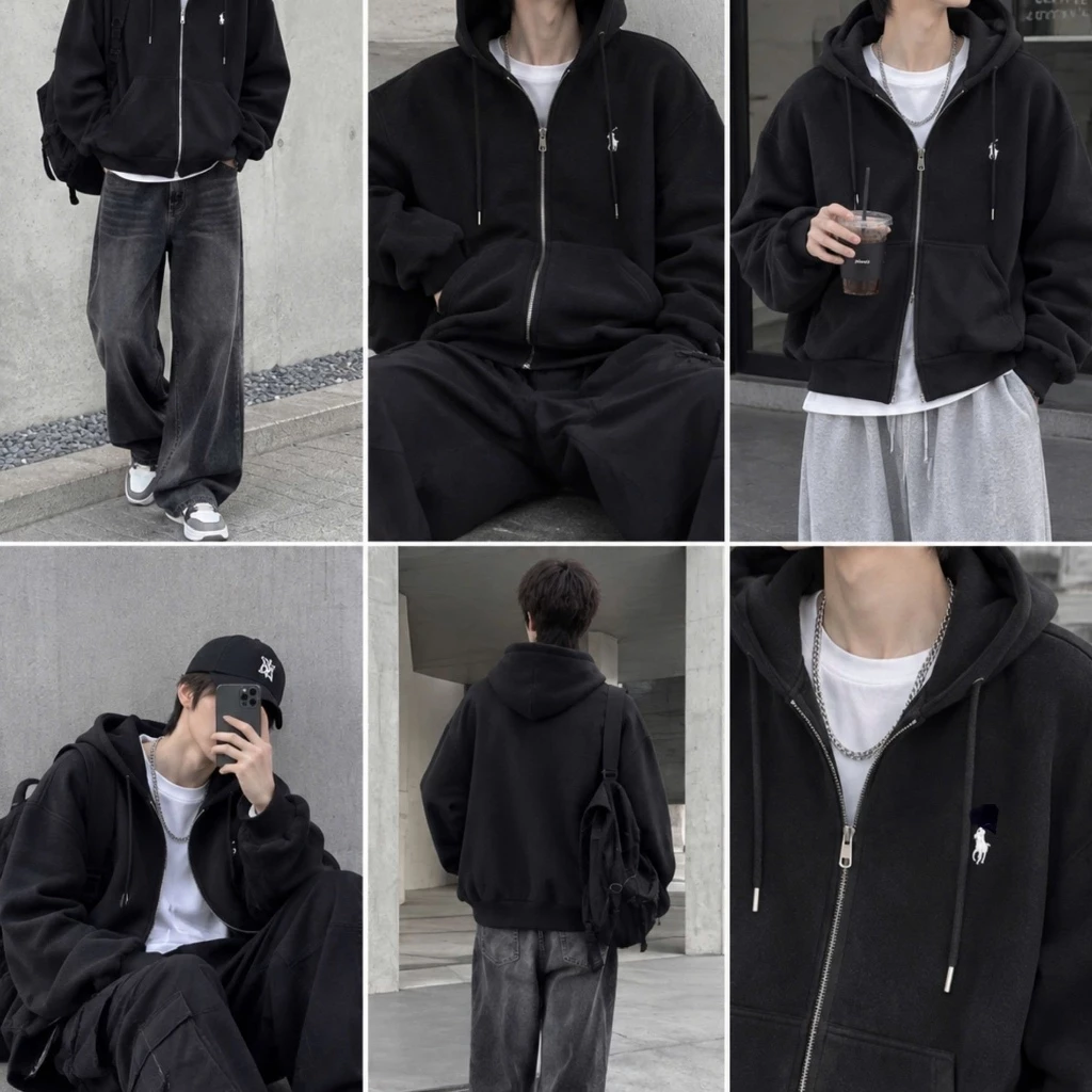 Áo khoác Hoodie Zip nam nữ thêu NGỰA nhỏ xinh BASIC dễ mặc. Áo khoác nỉ nam nữ dày dặn phong cách HÀN QUỐC