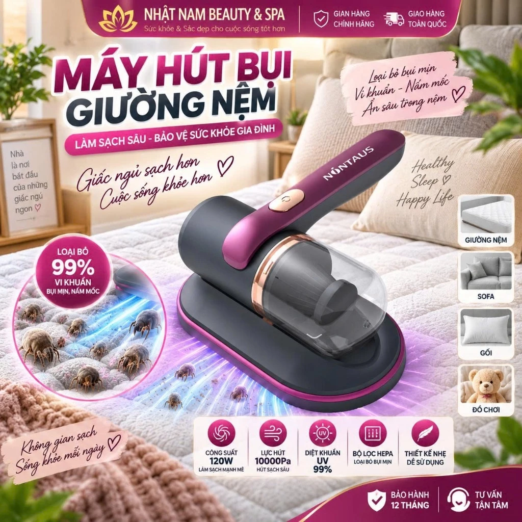 Máy Hút Bụi Giường Nệm Chính Hãng - Máy Hút Bụi Không Dây Cầm Tay Đa Năng Có Tia UV Diệt Khuẩn, Làm Sạch Ga Giường