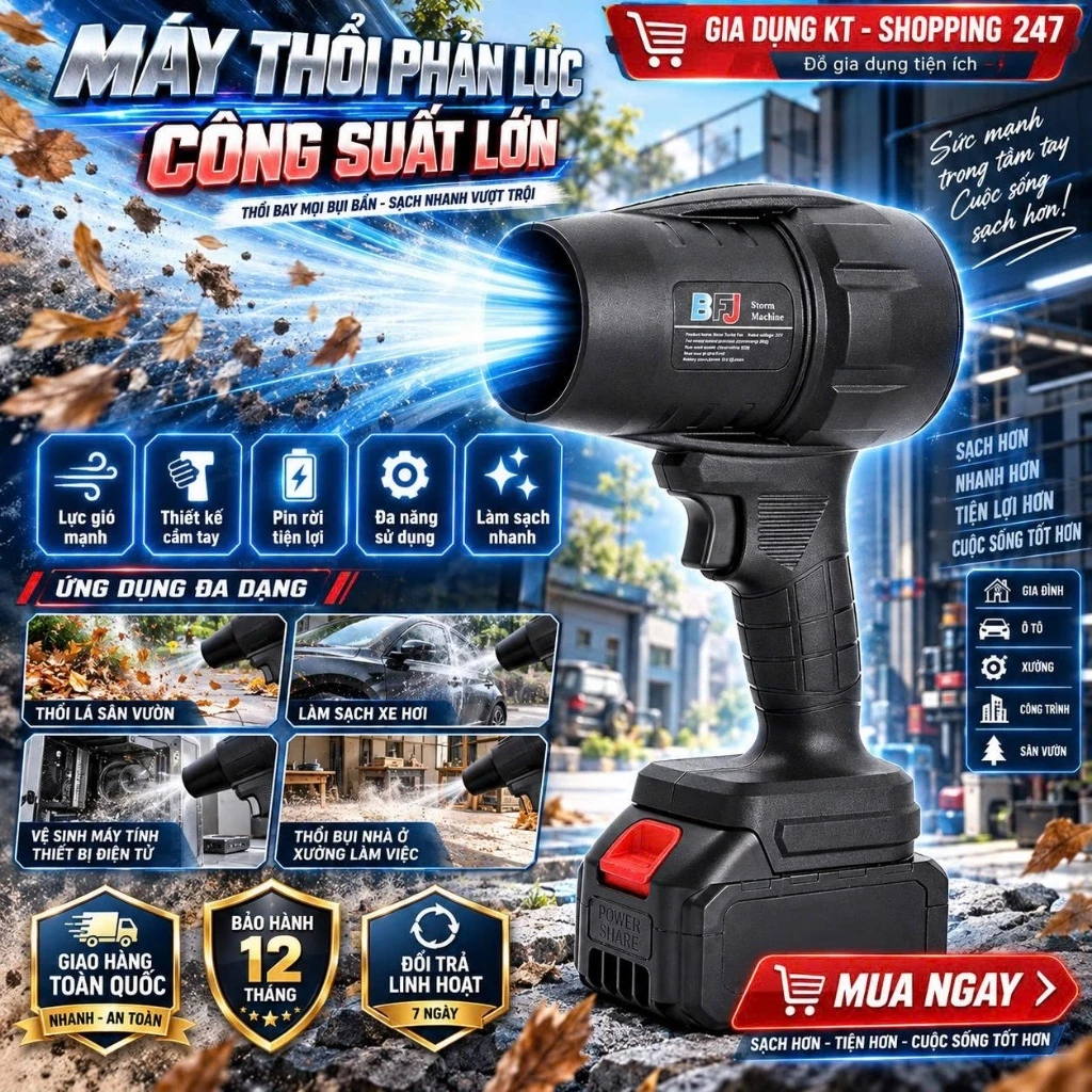 Máy Thổi Phản Lực Không Dây Cầm Tay Siêu Mạnh Công Suất 1050W, Động Cơ Lõi Đồng Thổi Bụi Cực Nhanh, Dọn Dẹp Tiện Lợi