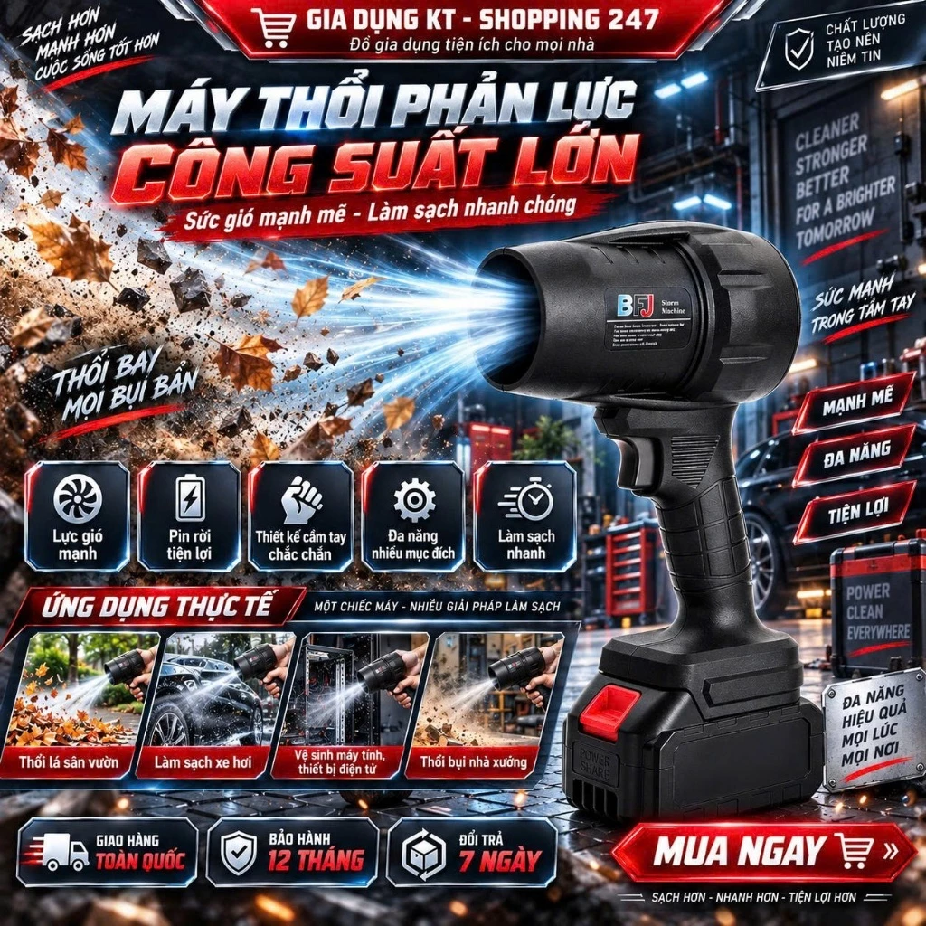 Máy thổi bụi phản lực công suất lớn 1050W, Máy thổi cầm tay không dây có động cơ lõi đồng thổi bụi cực nhanh