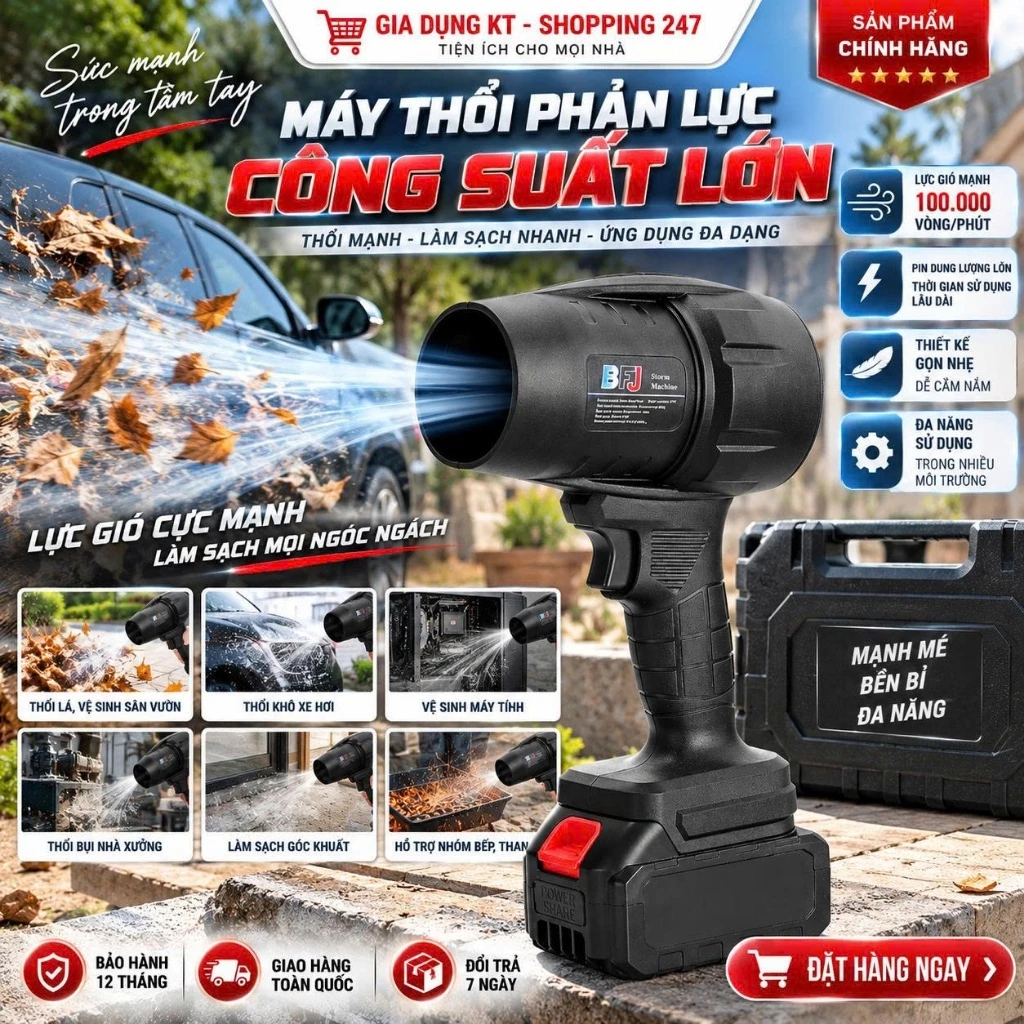 Máy Thổi Phản Lực Không Dây Công Suất Lớn 1050W, Máy Thổi Bụi Cầm Tay Động Cơ Lõi Đồng Thổi Bụi Lá Cây Cực Nhanh