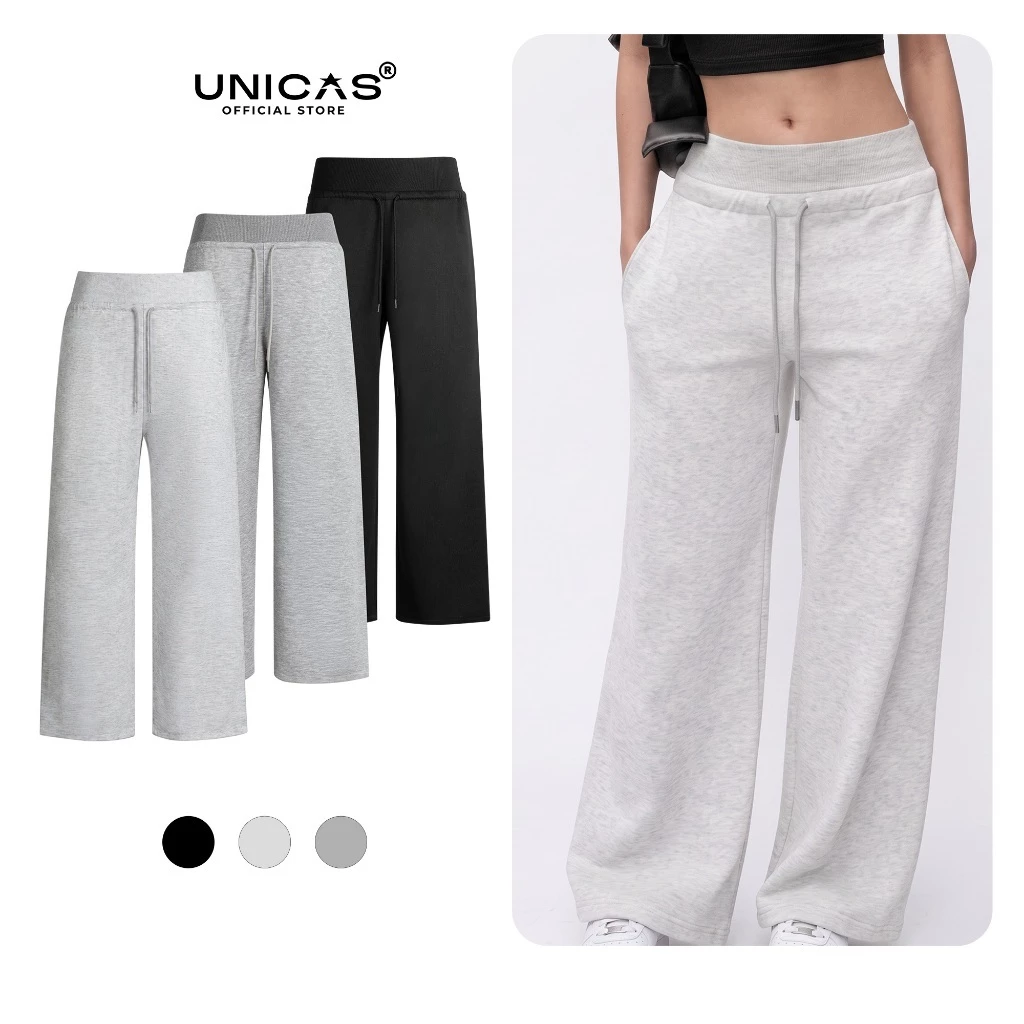 Quần Dài Nỉ Nữ Lưng Thấp UNICAS Form Ống Suông Lưng Thun Bo Chun Co Giãn Tôn Dáng UNI-QDNU005