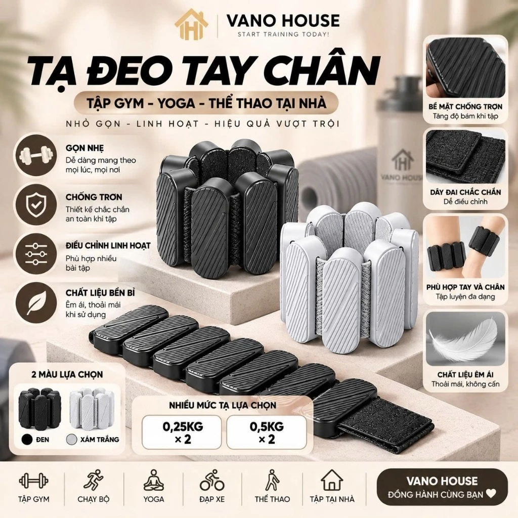 Tạ Đeo Tay Chân VANO HOUSE Tạ Cổ Tay Cổ Chân Tập Gym Chạy Bộ Yoga