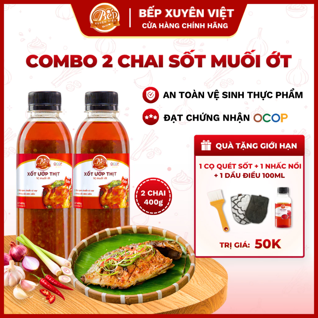 [HỎA TỐC] Combo 2 chai Sốt Nướng Muối Ớt cho gà nướng, hải sản, heo Bếp Xuyên Việt 400g cho 2kg thịt