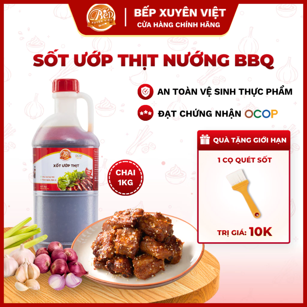 [HOẢ TỐC] Sốt Ướp Thịt Nướng BBQ Bếp Xuyên Việt 1KG dùng cho 5kg thịt, Nước Sốt Ướp Thịt, Hải Sản.