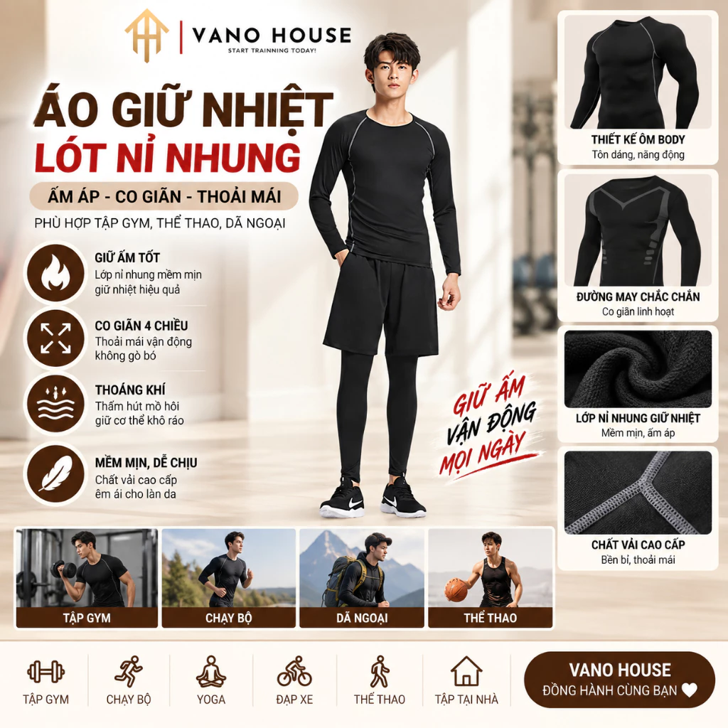 Áo Giữ Nhiệt Nam Lót Nỉ Nhung Dài Tay Chuyên Tập Gym, Chạy Bộ, Đá Bóng Chất Liệu Thun Co Dãn