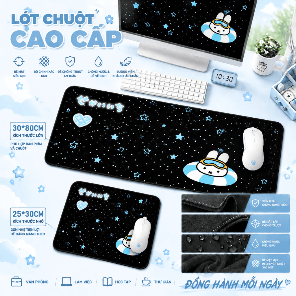Lót chuột máy tính Miffy cute trang trí bàn, dùng văn phòng gaming,size 80*30 & 30*25