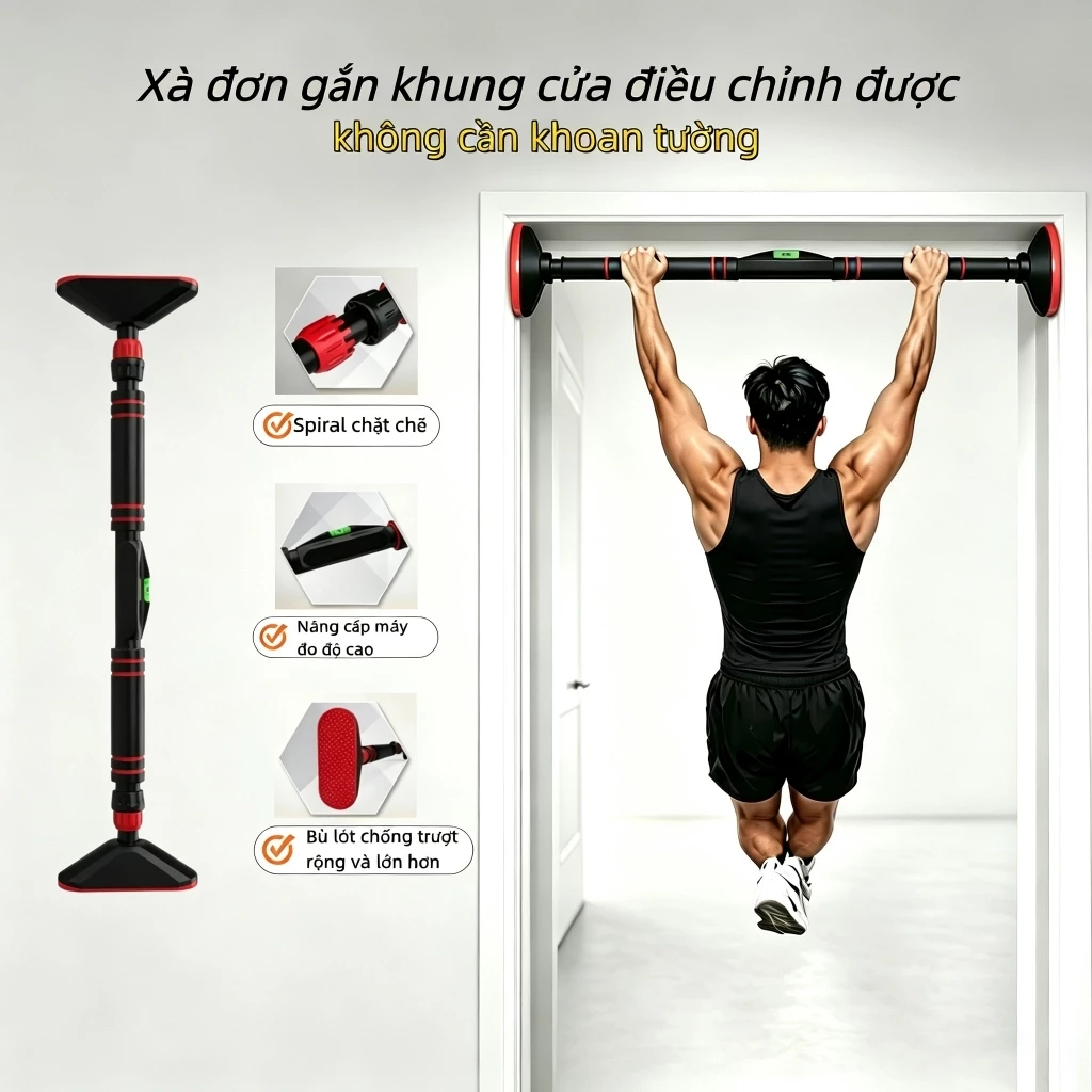 Xà đơn gắn khung cửa điều chỉnh được, không cần khoan tường，Chịu Tải 400KG - Dụng Cụ Tập Luyện Tại Nhà