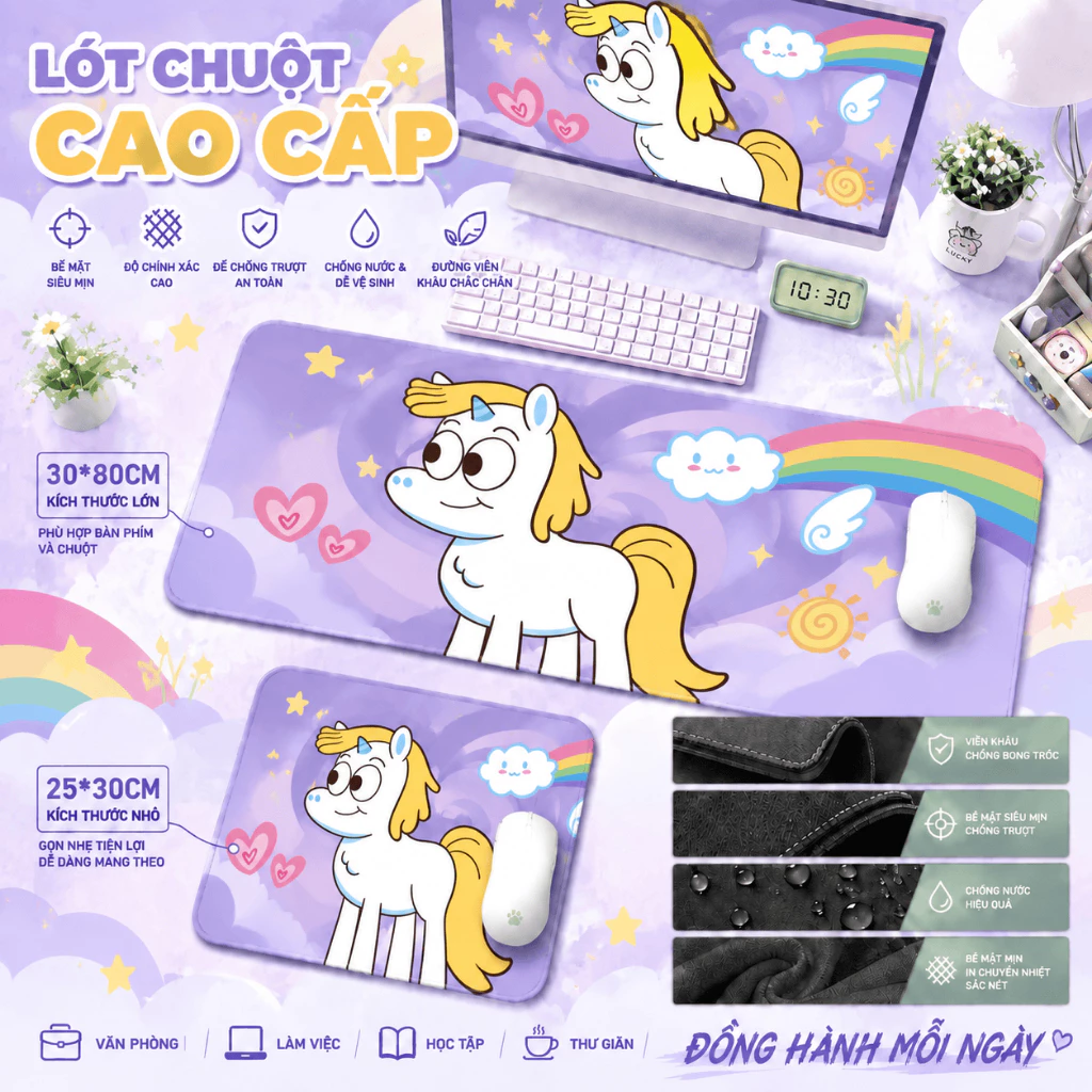 Lót chuột Powerpuff Girls dễ thương, 2 size 80x30cm /30x25cm, chống trượt