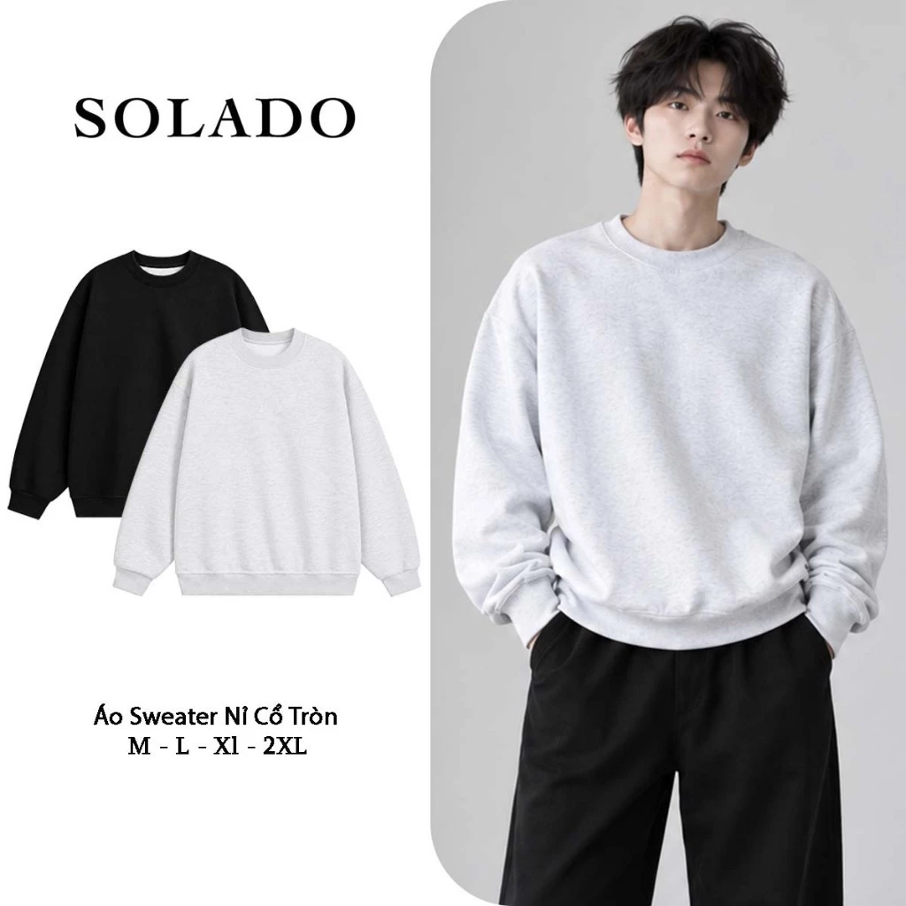 Áo Sweater Nam Nữ SOLADO Form Rộng Nỉ 2 Da Basic Cổ Tròn Dễ Phối Đồ AN1
