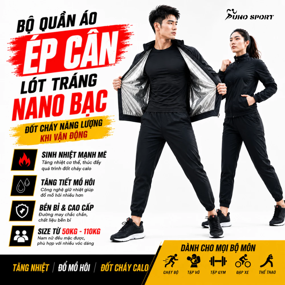 Bộ Quần Áo Ép Cân SUNO SPORT Nano Bạc Giữ Nhiệt Hỗ Trợ Ra Mồ Hôi Chạy Bộ Tập Luyện Nam Nữ 50kg–110kg