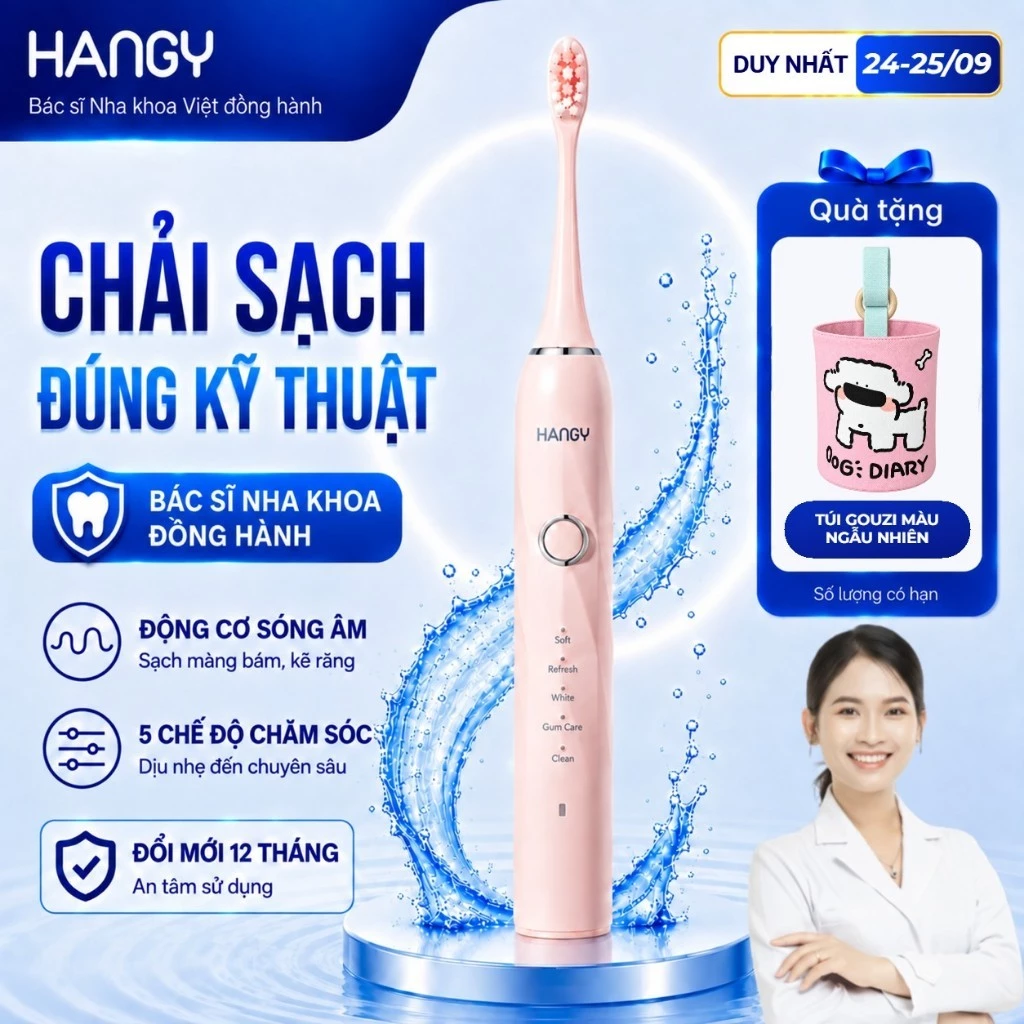 [SVIP] Bàn Chải Điện HANGY HY23 Pro & X1 - Công nghệ sóng âm - Sạch sâu, dịu nướu