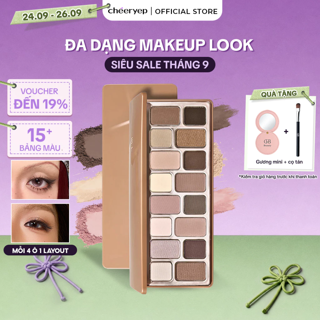 [KOL x CHÉERYEP] Bảng Phấn Mắt 16 Ô CHEERYEP Phấn Mịn Lên Màu Chuẩn Đa Dạng Phong Cách Trang Điểm