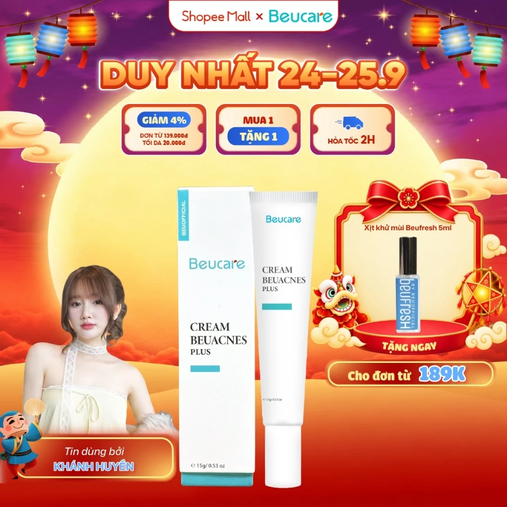 [Độc quyền live] Kem giảm mụn nhanh 24h BEUACNES PLUS mụn trứng cá, chiết xuất rau má, hỗ trợ mờ thâm mụn 15g