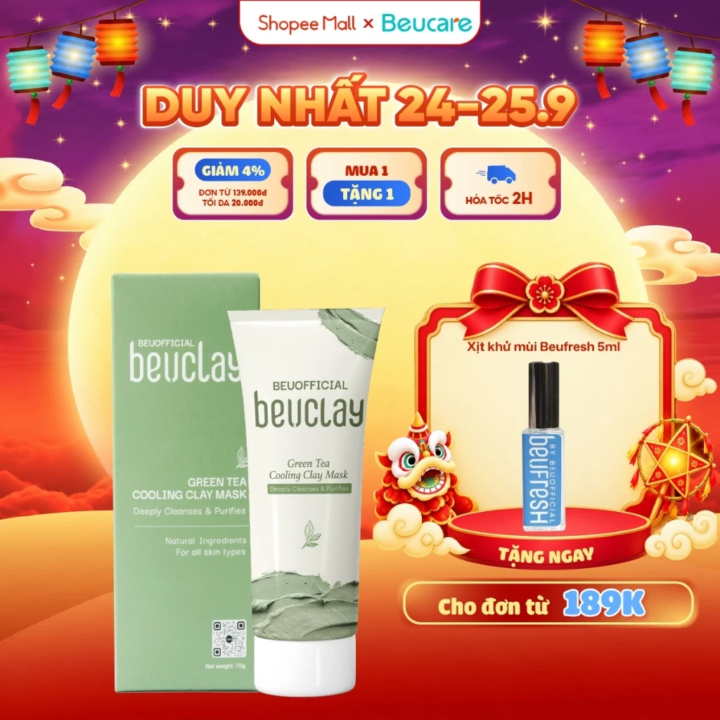 [Độc quyền Livestream] Mặt nạ đất sét BEUCLAY trà xanh sáng da, se khít lỗ chân lông, kiểm soát dầu 70g
