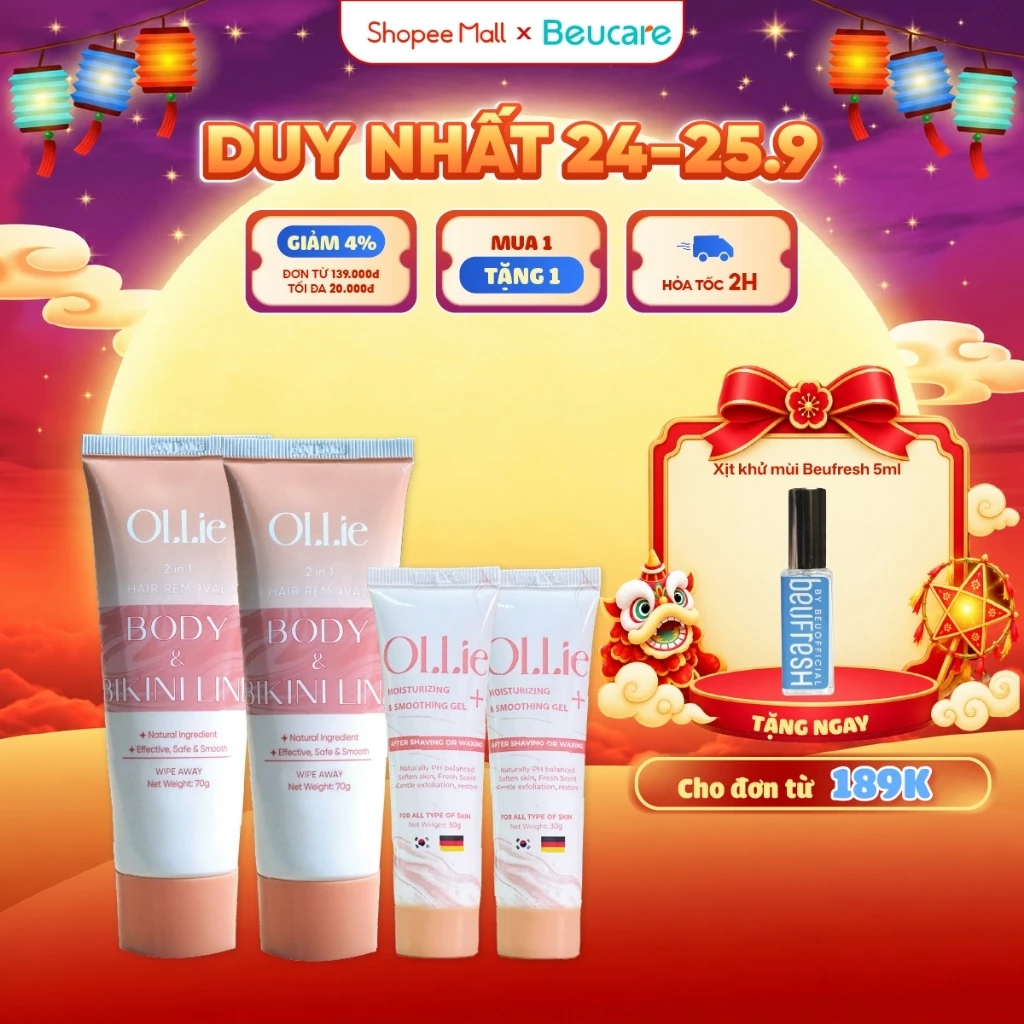 Combo 2 kem tẩy lông Ollie+ 2 kem dưỡng da dịu nhẹ làm chậm quá trình mọc lông Ollie