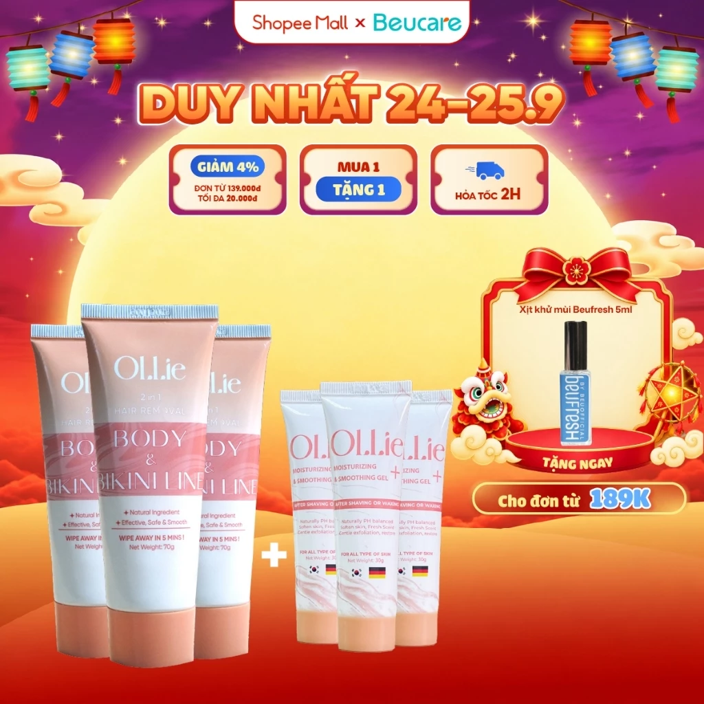 Combo 3kem tẩy lông Ollie + 3 kem dưỡng da làm chậm quá trình mọc lông Ollie