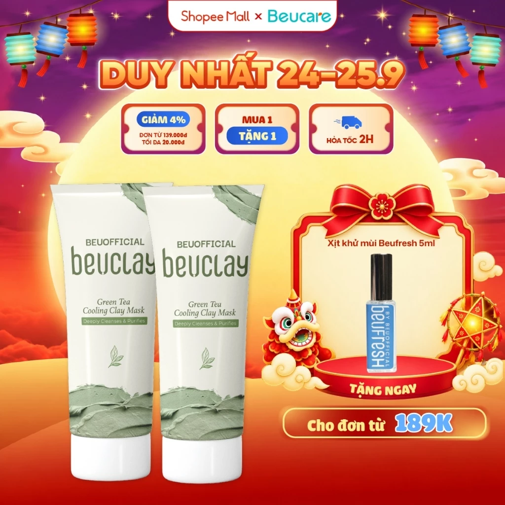 Combo 2 mặt nạ đất sét trà xanh BeUclay 70g