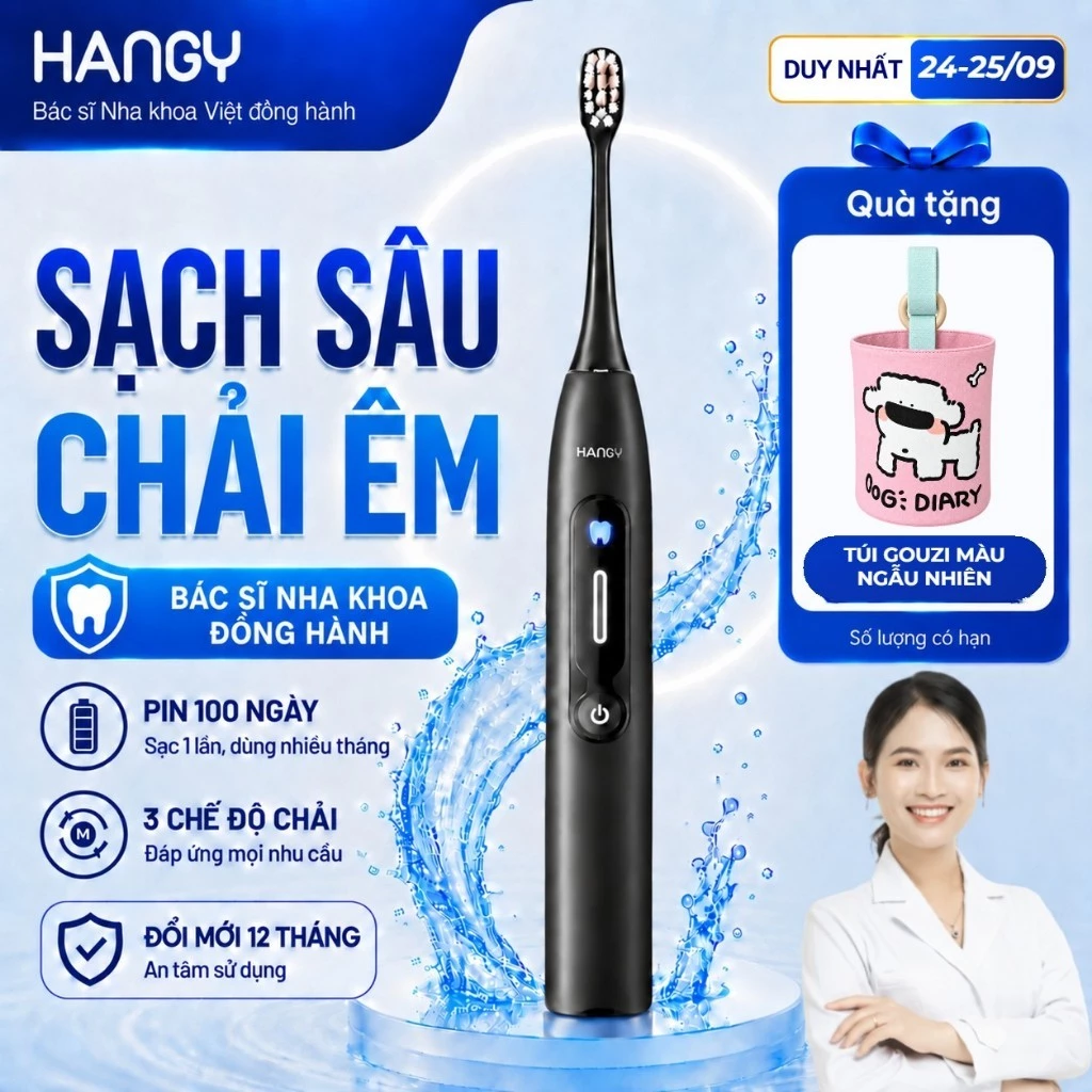 Bàn chải điện thế hệ mới HANGY H1 Pro - Bảo hành trong 24 tháng