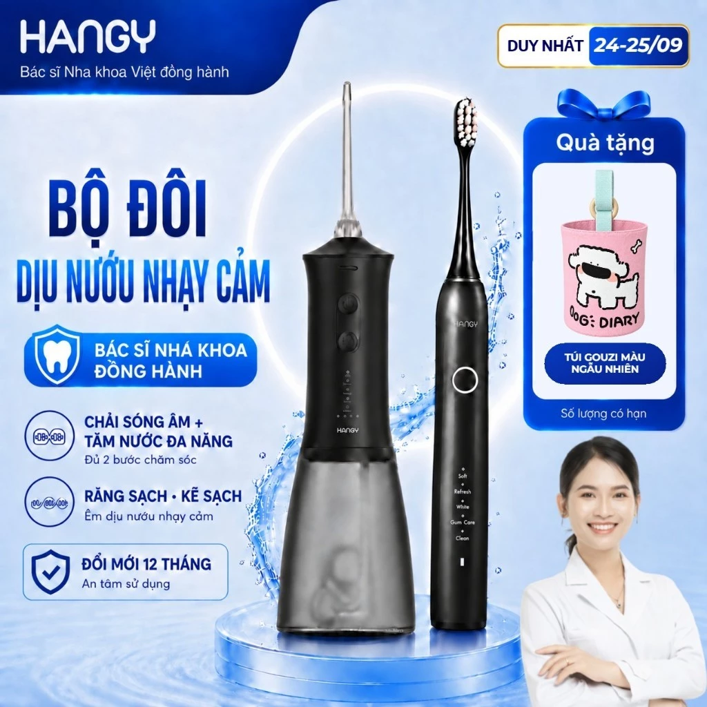 [Combo] Máy tăm nước HN26 & Bàn chải điện HY23 Pro - Êm dịu cho nướu, Chống nước IPX7