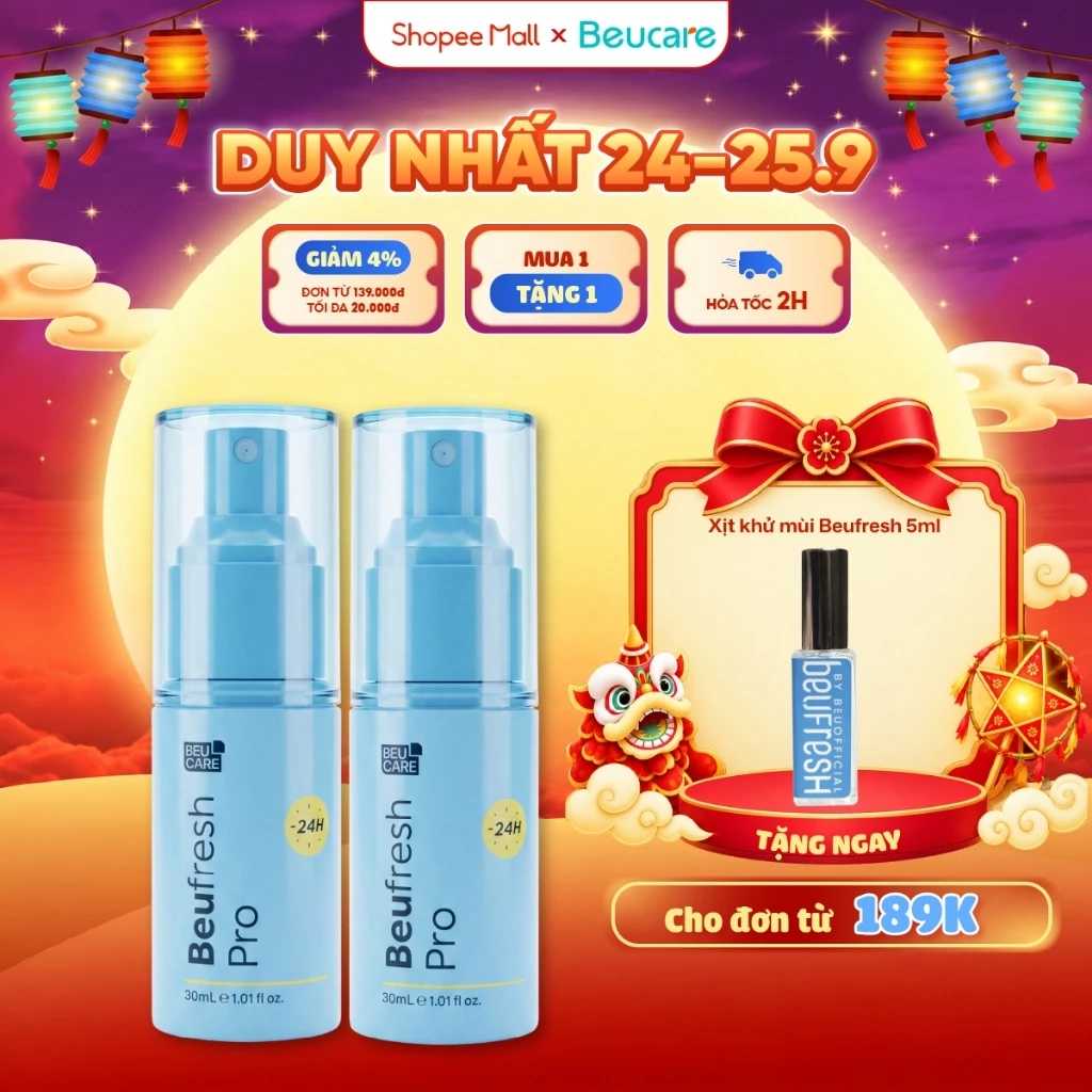 Combo 2 Xịt khử mùi toàn thân, lăn khử mùi BEUFRESH ngăn tiết mồ hôi, hạn chế mùi cơ thể 30ml