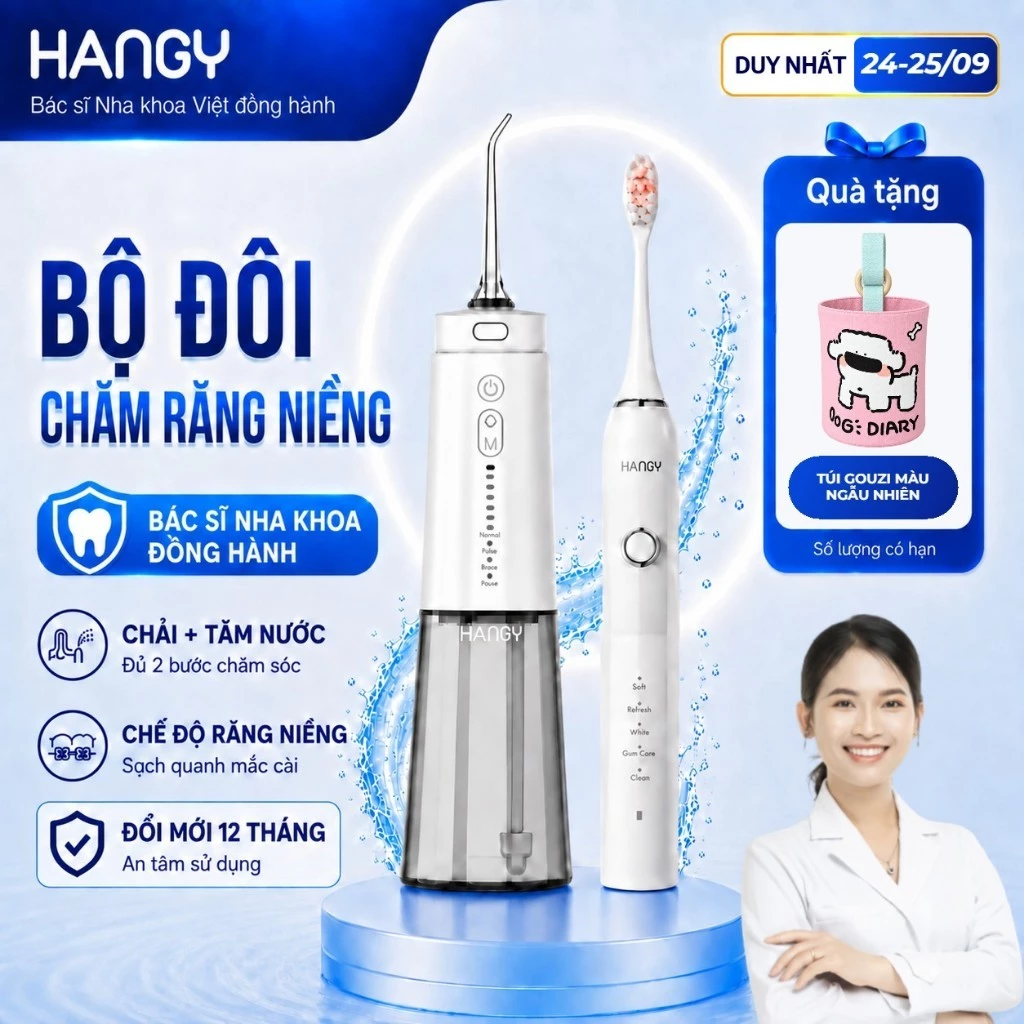 [Combo] Máy tăm nước HANGY HG23 Pro và Bàn chải điện HY23 Pro nâng cấp