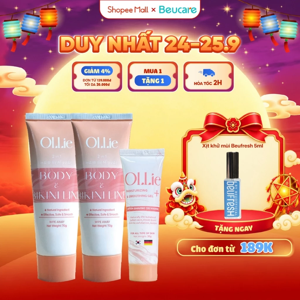 Combo 2 kem tẩy lông Ollie + 1 kem dưỡng da làm chậm quá trình mọc lông Ollie