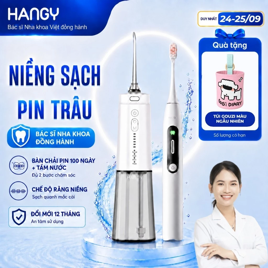[Combo] Bàn chải điện HANGY H1 Pro và Máy tăm nước HANGY HG23 Pro